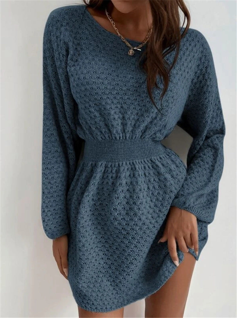 CALORA_ Losse Gebreide Trui met Ronde Hals en Taille voor Dames