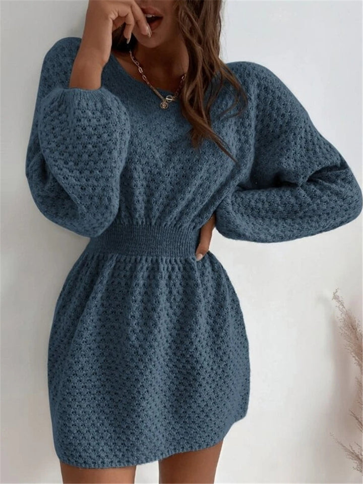 CALORA_ Losse Gebreide Trui met Ronde Hals en Taille voor Dames