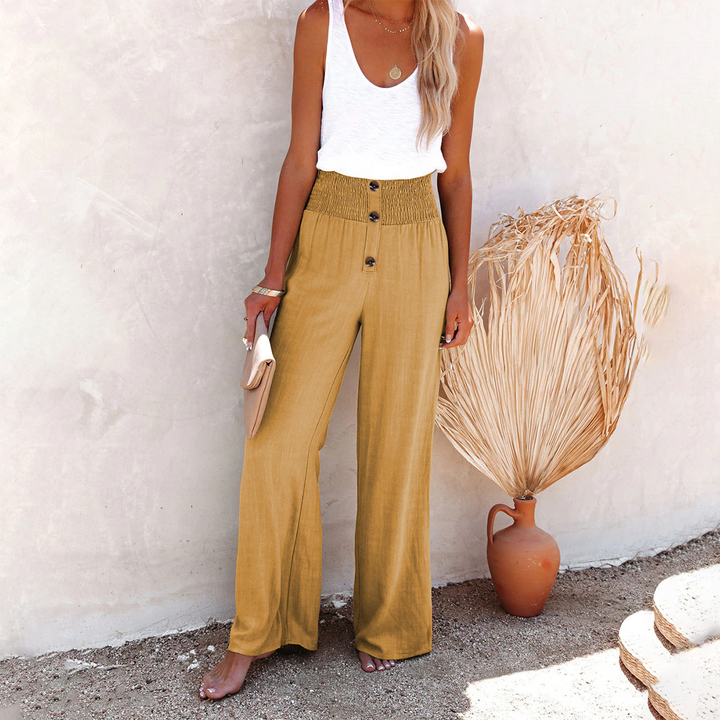 Losse Luchtige broek met hoge taille-Wijde Broeken-Calora-Grijsgroen-S-Calora