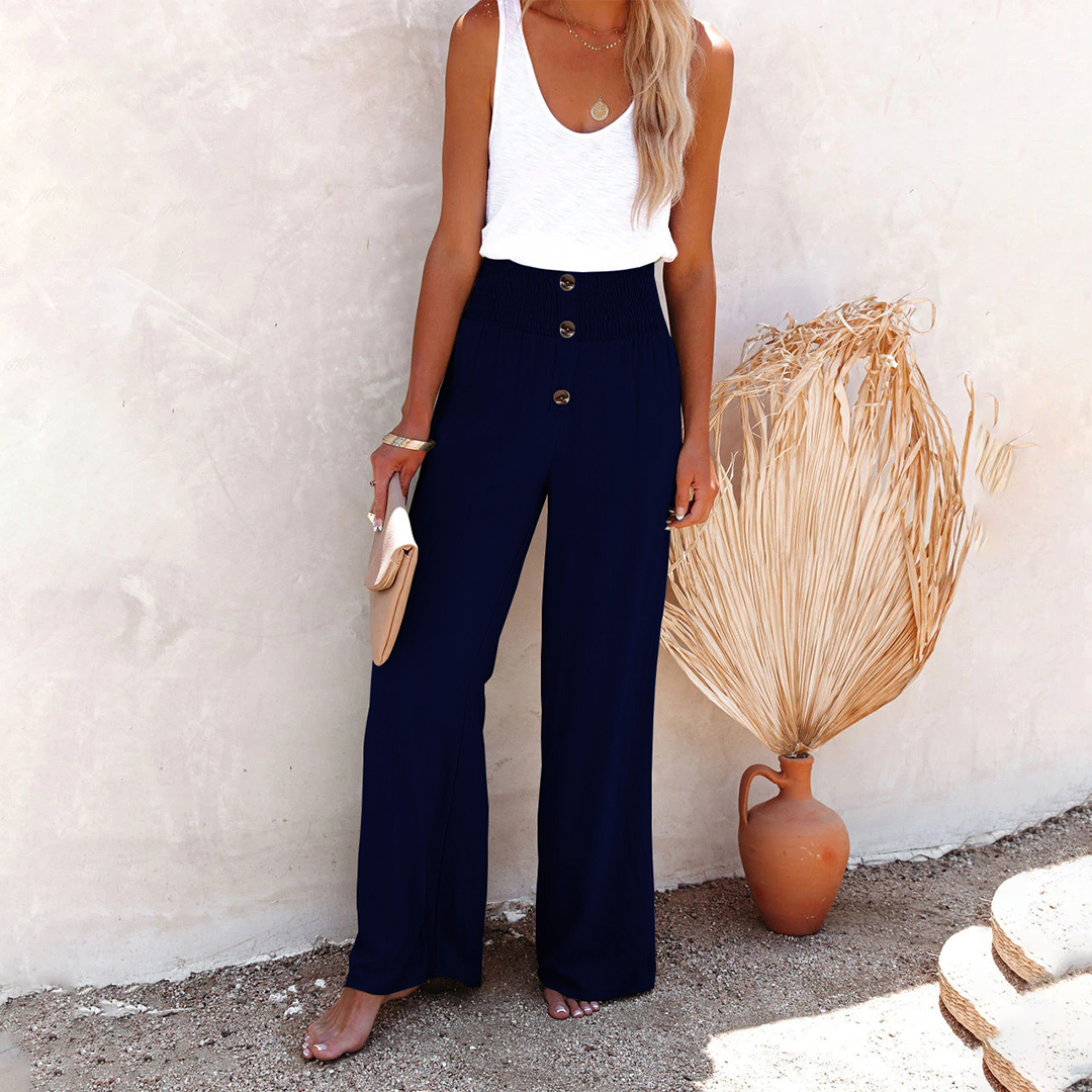 Losse Luchtige broek met hoge taille-Wijde Broeken-Calora-Grijsgroen-S-Calora