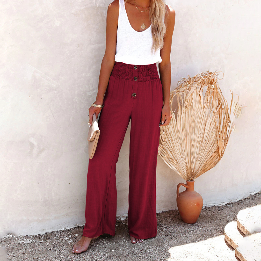 Losse Luchtige broek met hoge taille-Wijde Broeken-Calora-Grijsgroen-S-Calora