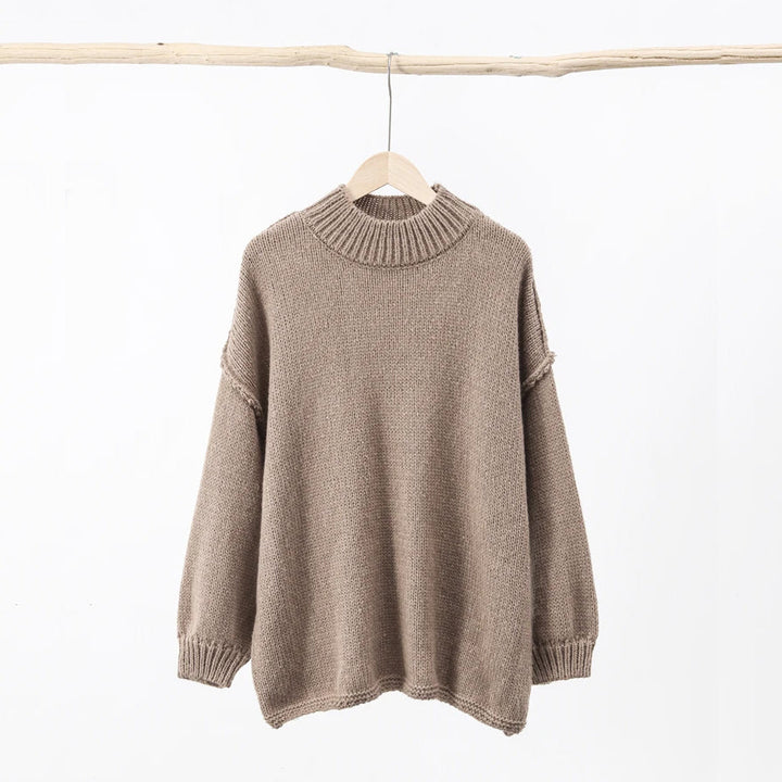 Losse Oversized ronde hals gebreide trui-Blazers & Vesten-Calora-Beige-S-Calora
