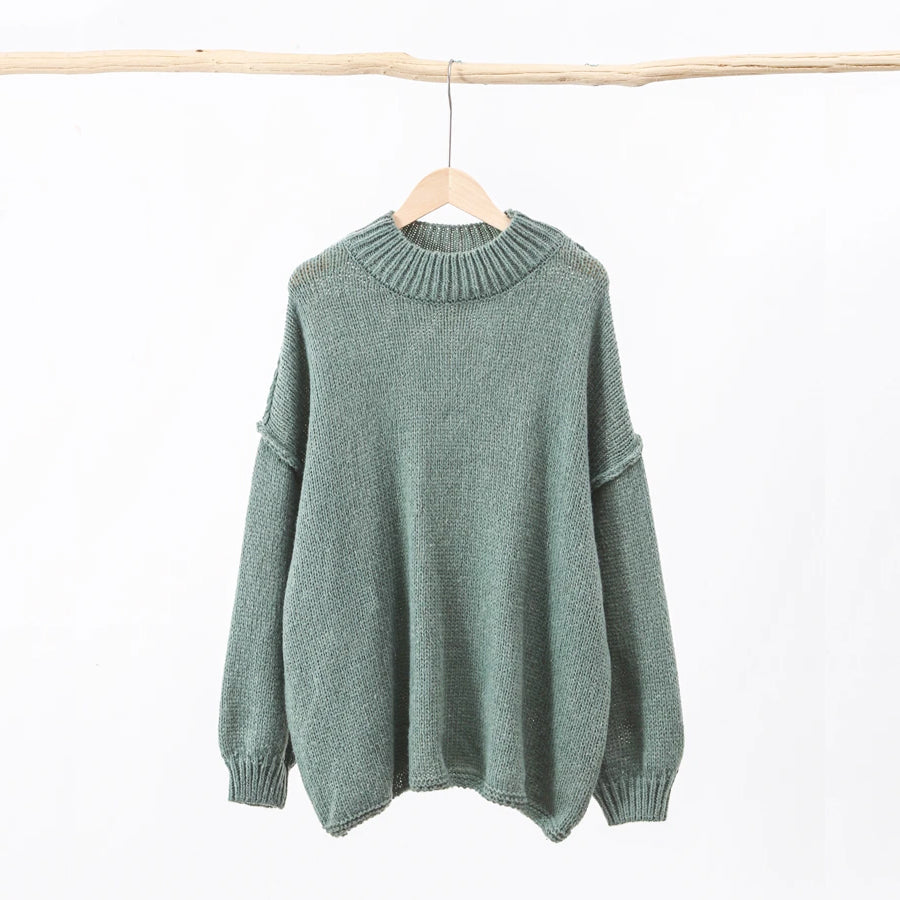 Losse Oversized ronde hals gebreide trui-Blazers & Vesten-Calora-Groen-S-Calora