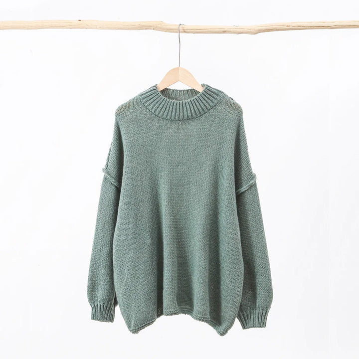 Losse Oversized ronde hals gebreide trui-Blazers & Vesten-Calora-Groen-S-Calora