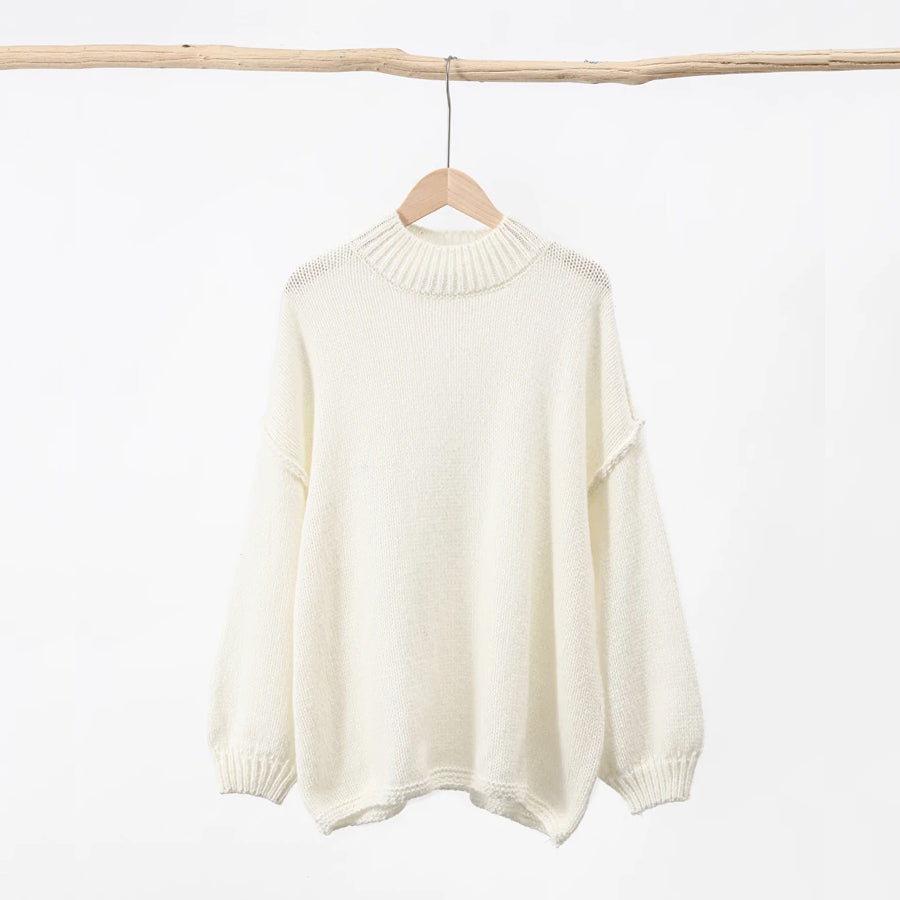 Losse Oversized ronde hals gebreide trui-Blazers & Vesten-Calora-Wit-S-Calora