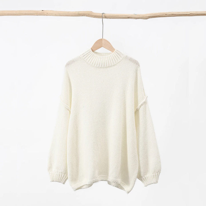 Losse Oversized ronde hals gebreide trui-Blazers & Vesten-Calora-Wit-S-Calora