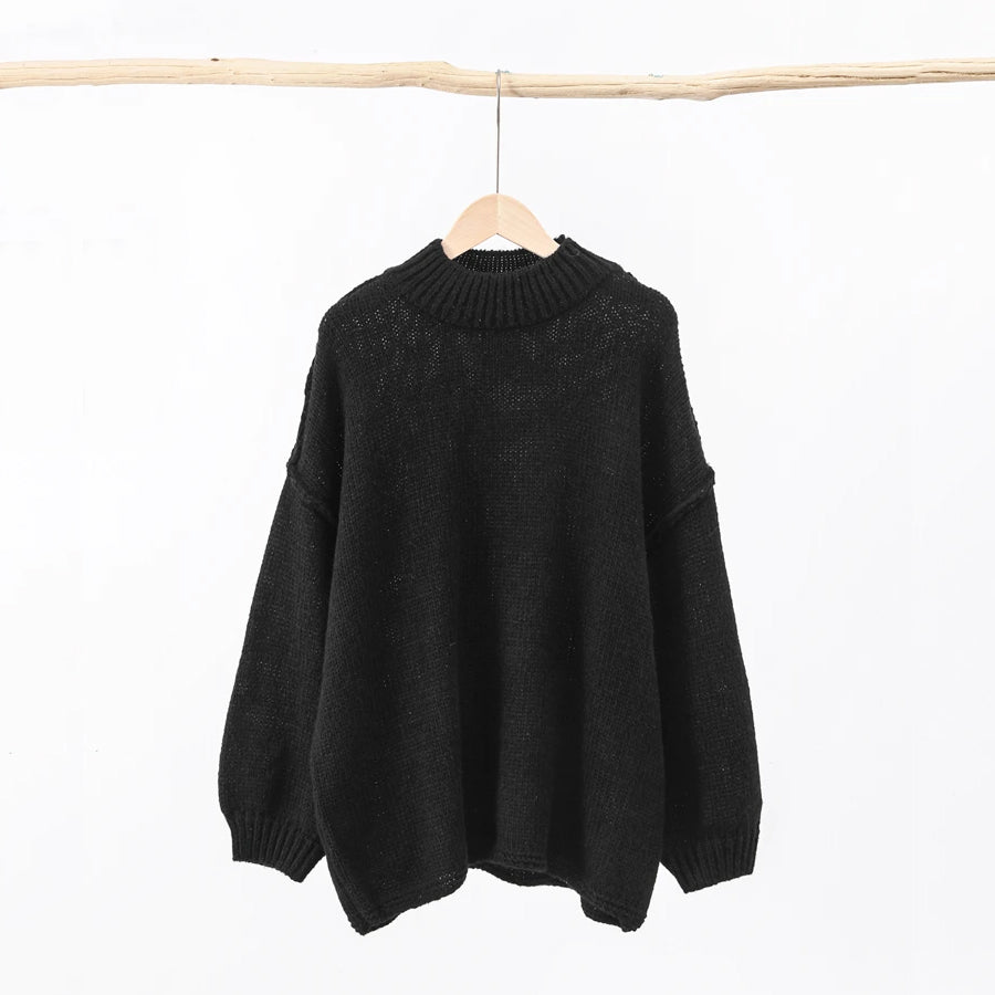 Losse Oversized ronde hals gebreide trui-Blazers & Vesten-Calora-Zwart-S-Calora