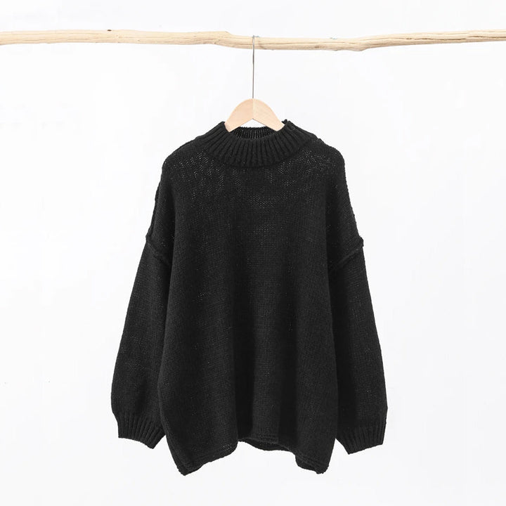 Losse Oversized ronde hals gebreide trui-Blazers & Vesten-Calora-Zwart-S-Calora