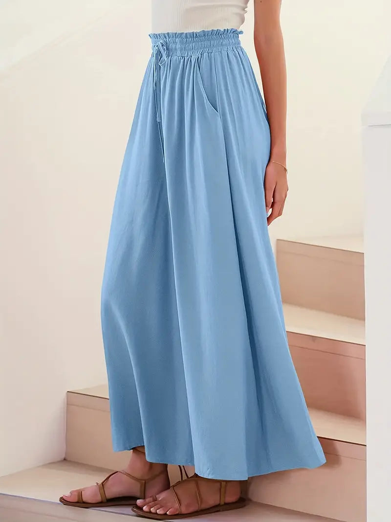 Losse Palazzo-broek met elastische taille-Wijde Broeken-Calora-S-Calora