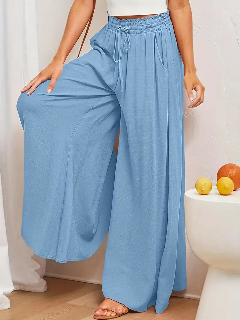 Losse Palazzo-broek met elastische taille-Wijde Broeken-Calora-S-Calora