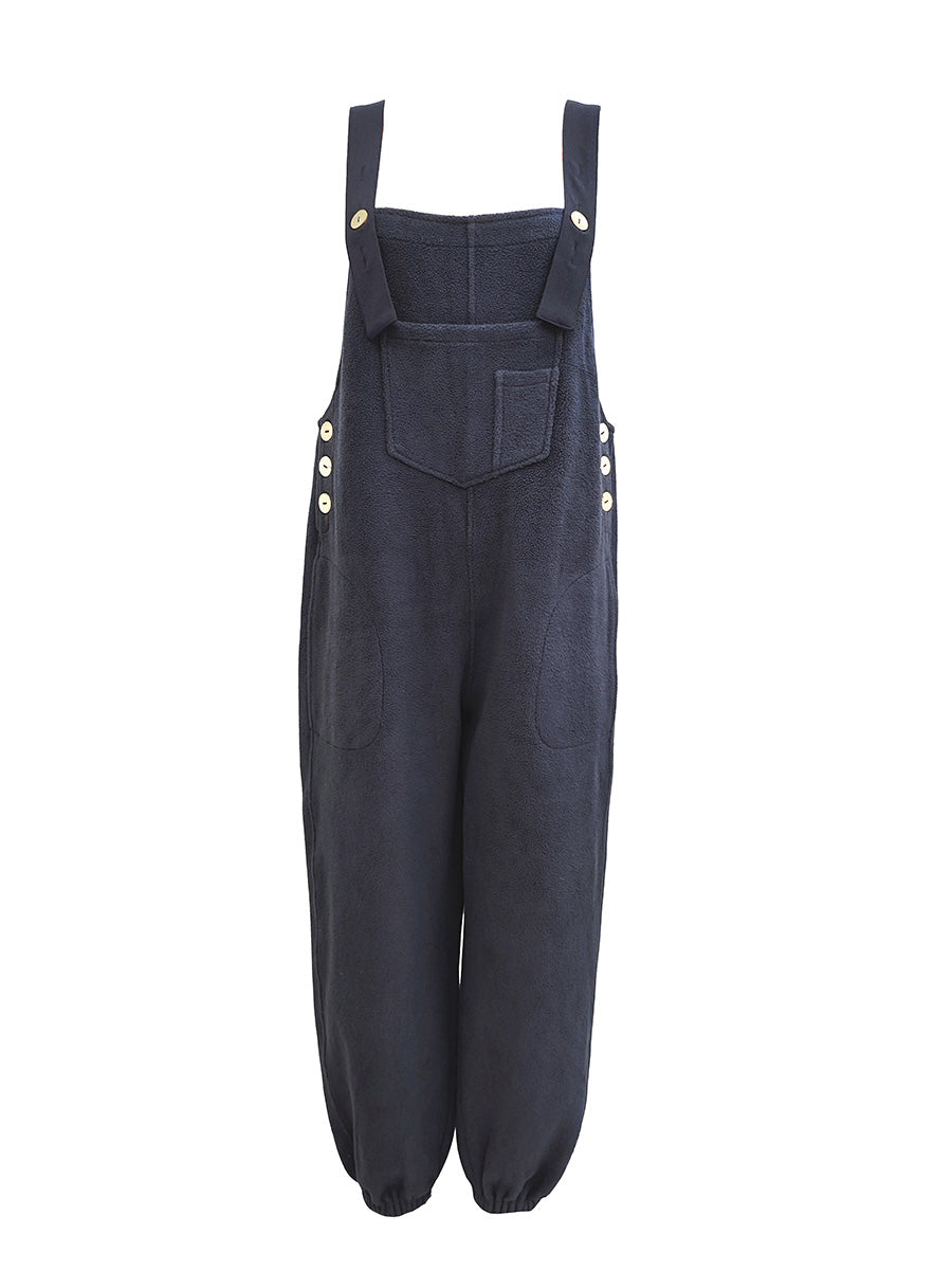CALORA_ Losse Pas Versleten Denim Overall met Verstelbare Banden