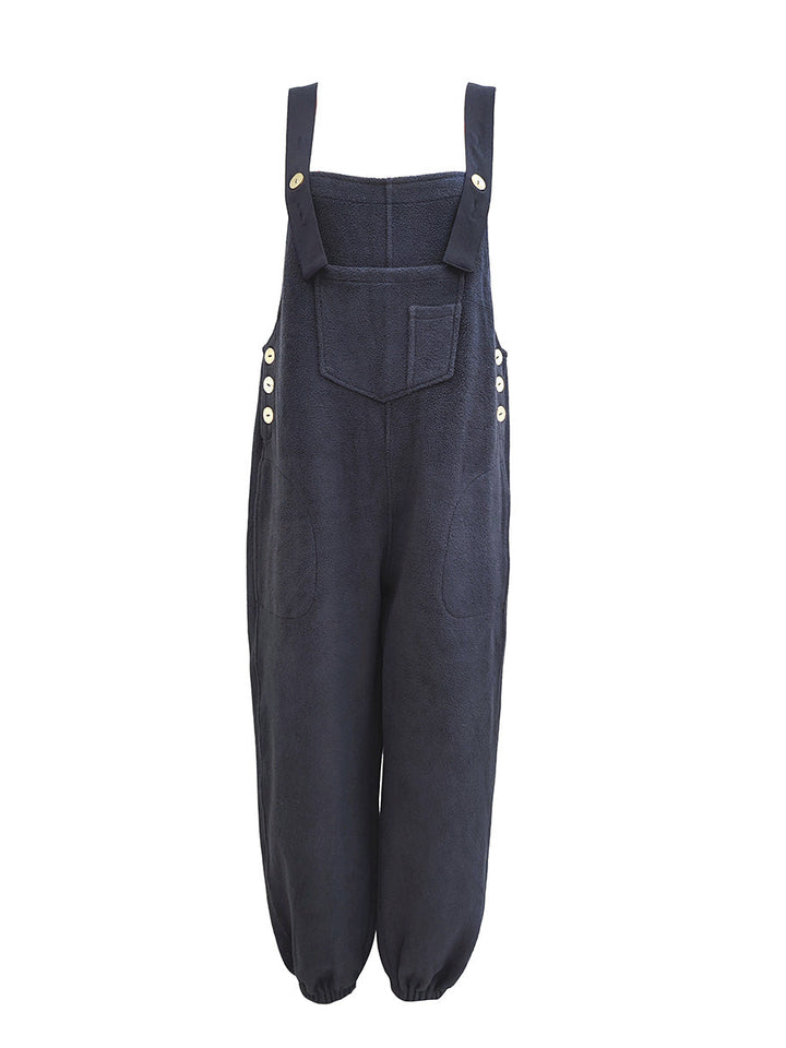 CALORA_ Losse Pas Versleten Denim Overall met Verstelbare Banden