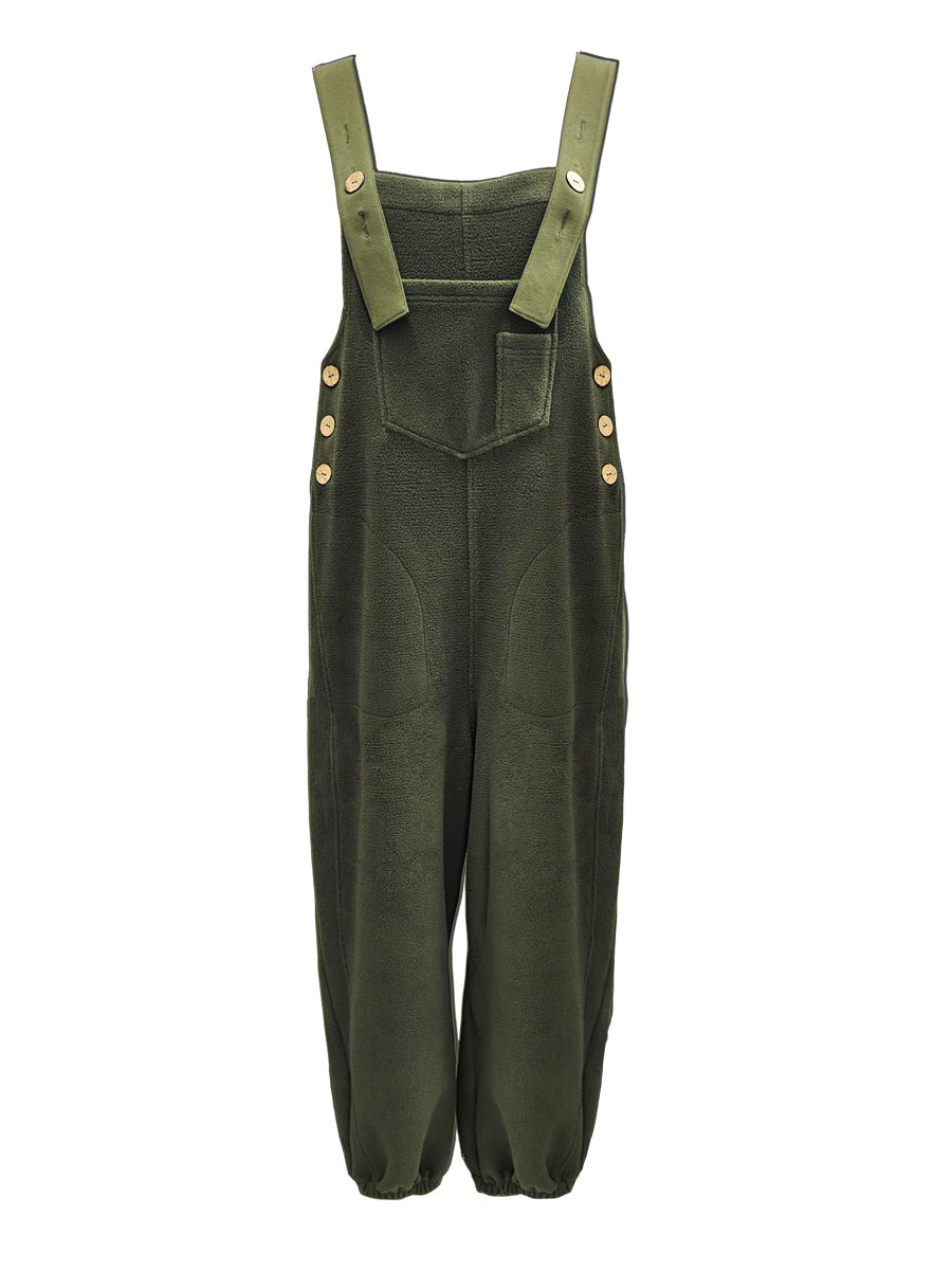 CALORA_ Losse Pas Versleten Denim Overall met Verstelbare Banden