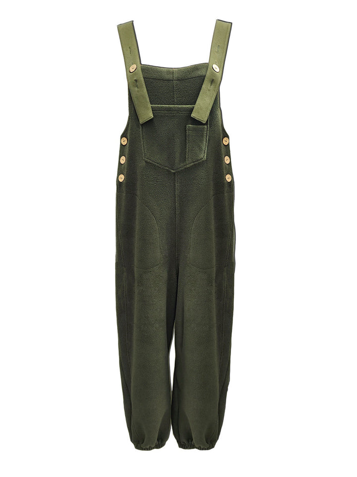CALORA_ Losse Pas Versleten Denim Overall met Verstelbare Banden