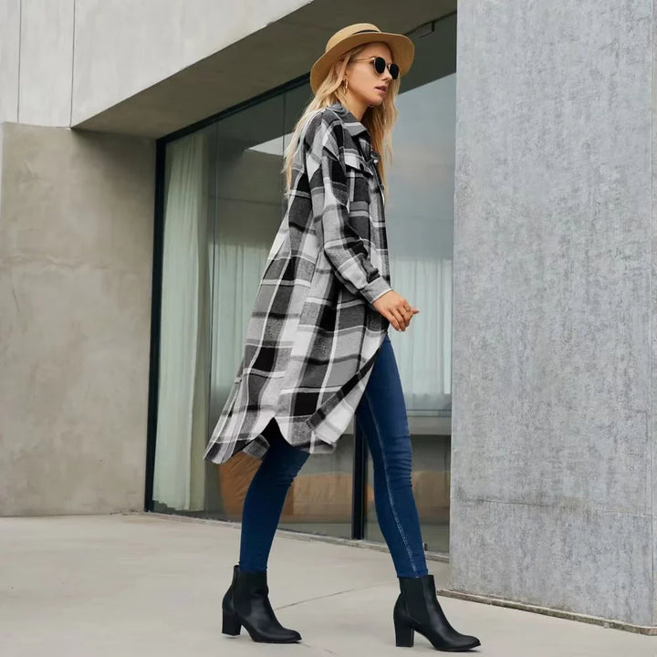 Louise | Dames geruite trenchcoat met zijsplitten en zakken-Zomer Jassen-Calora-Groen-S-Calora
