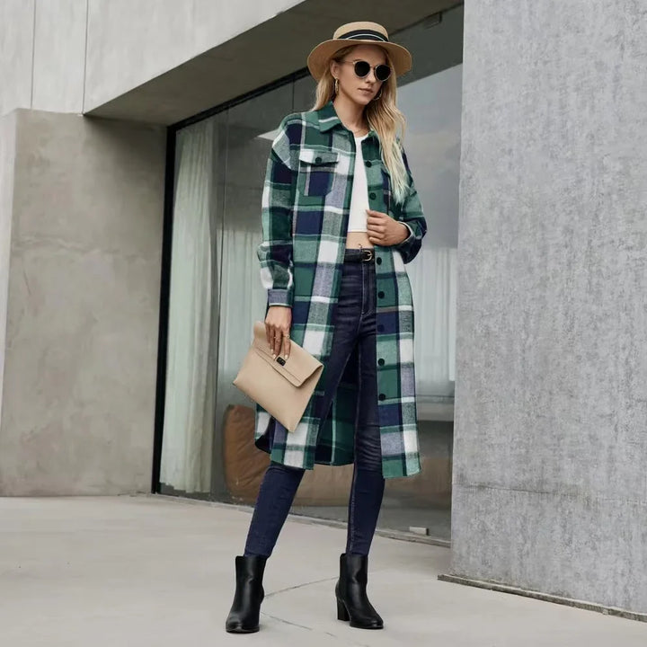 Louise | Dames geruite trenchcoat met zijsplitten en zakken-Zomer Jassen-Calora-Groen-S-Calora
