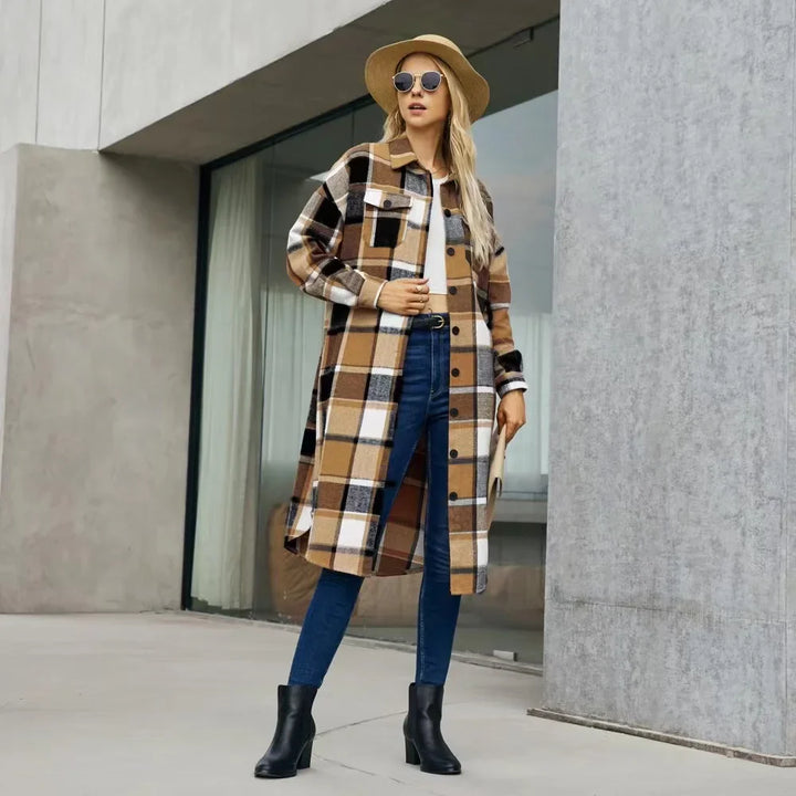 Louise | Dames geruite trenchcoat met zijsplitten en zakken-Zomer Jassen-Calora-Groen-S-Calora