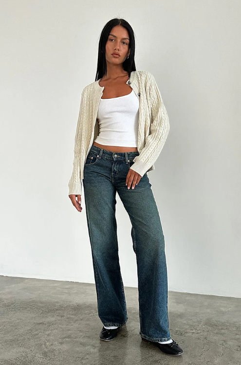 CALORA_ Low-Rise Jeans Stretch Denim Trendy Comfortabele Y2K Pasvorm