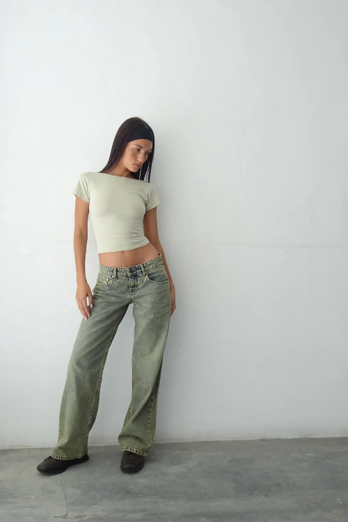CALORA_ Low-Rise Jeans Stretch Denim Trendy Comfortabele Y2K Pasvorm
