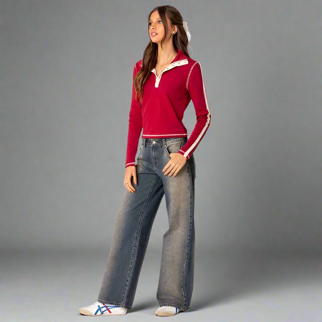 CALORA_ Low-Rise Jeans Stretch Denim Trendy Comfortabele Y2K Pasvorm
