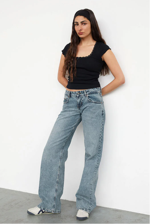 CALORA_ Low-Rise Jeans Stretch Denim Trendy Comfortabele Y2K Pasvorm