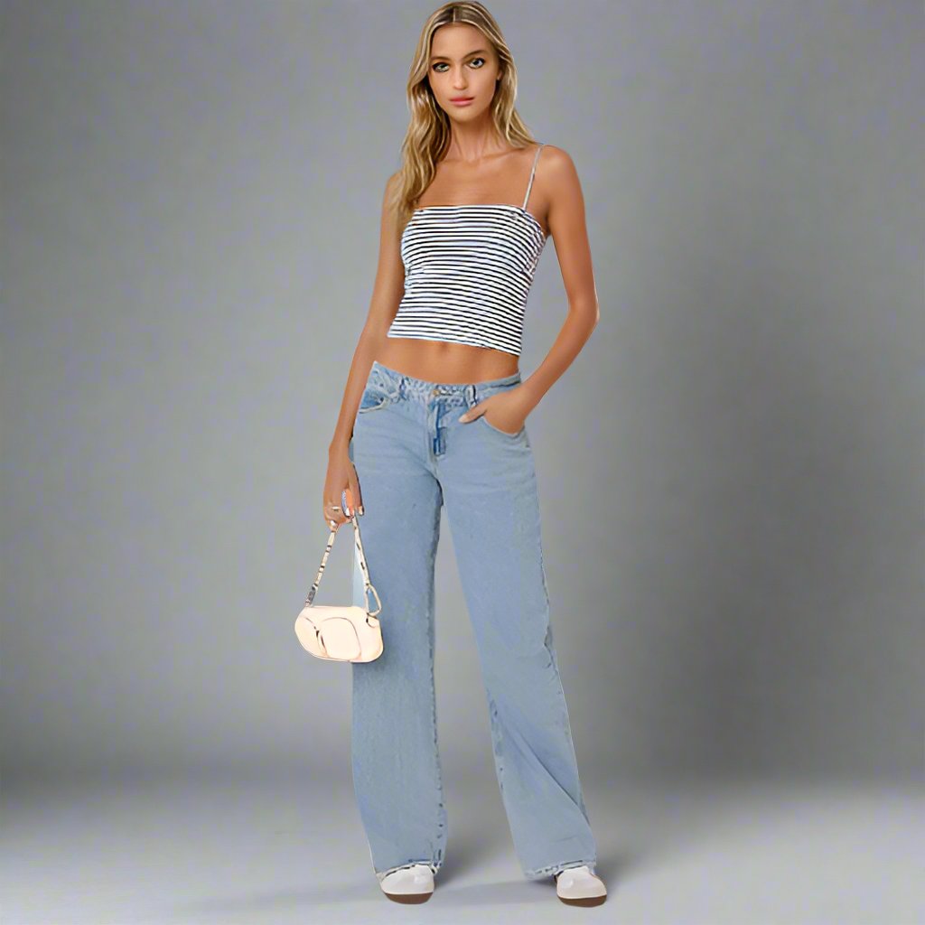 CALORA_ Low-Rise Jeans Stretch Denim Trendy Comfortabele Y2K Pasvorm