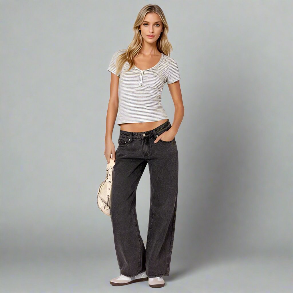 CALORA_ Low-Rise Jeans Stretch Denim Trendy Comfortabele Y2K Pasvorm