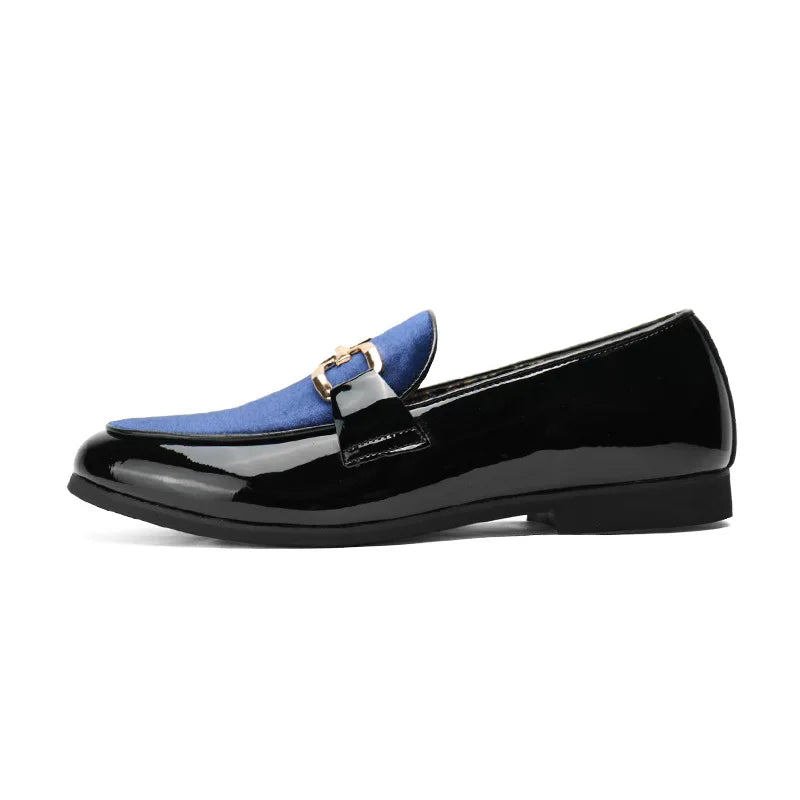 Luca | Glanzende leren lak loafers slip-on-Loafers-Calora-Blauw-37-Calora