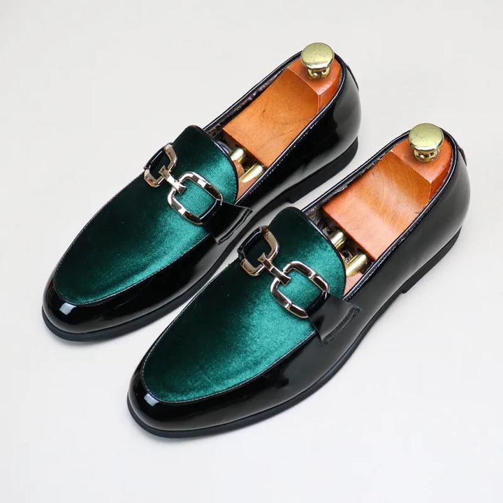 Luca | Glanzende leren lak loafers slip-on-Loafers-Calora-Groen-37-Calora