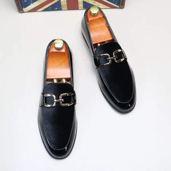 Luca | Glanzende leren lak loafers slip-on-Loafers-Calora-Zwart-37-Calora