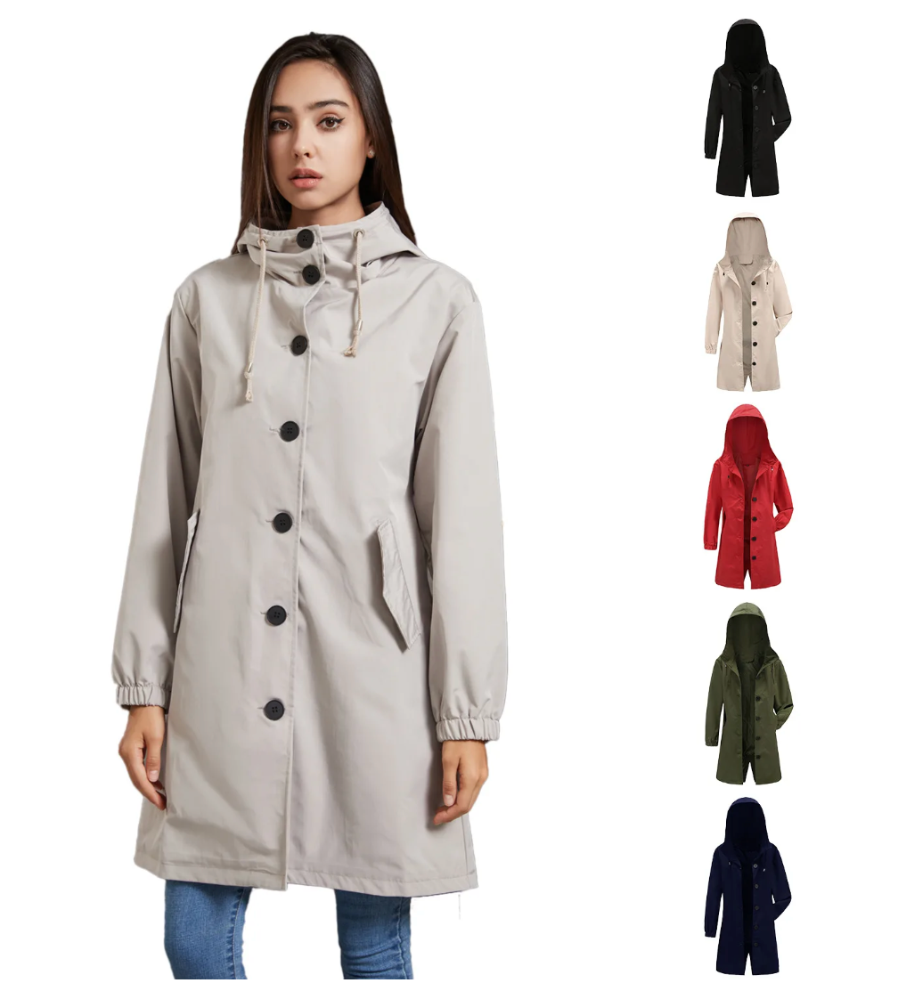 Luce | Trenchcoat met Capuchon en knopen-Zomer Jassen-Calora-Beige-S-Calora