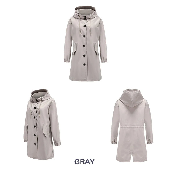 Luce | Trenchcoat met Capuchon en knopen-Zomer Jassen-Calora-Grijs-S-Calora