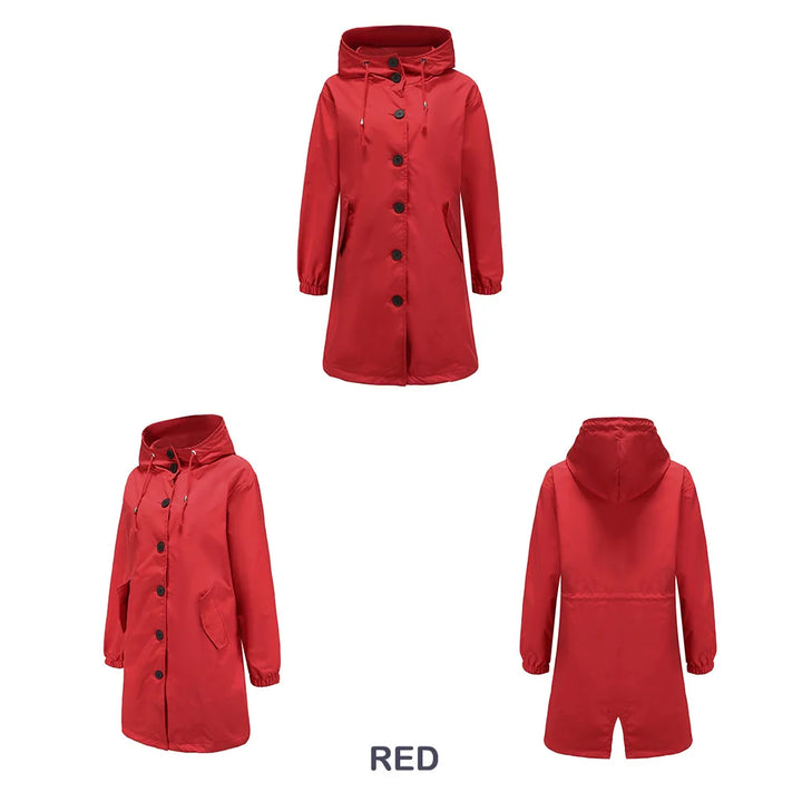 Luce | Trenchcoat met Capuchon en knopen-Zomer Jassen-Calora-Rood-S-Calora