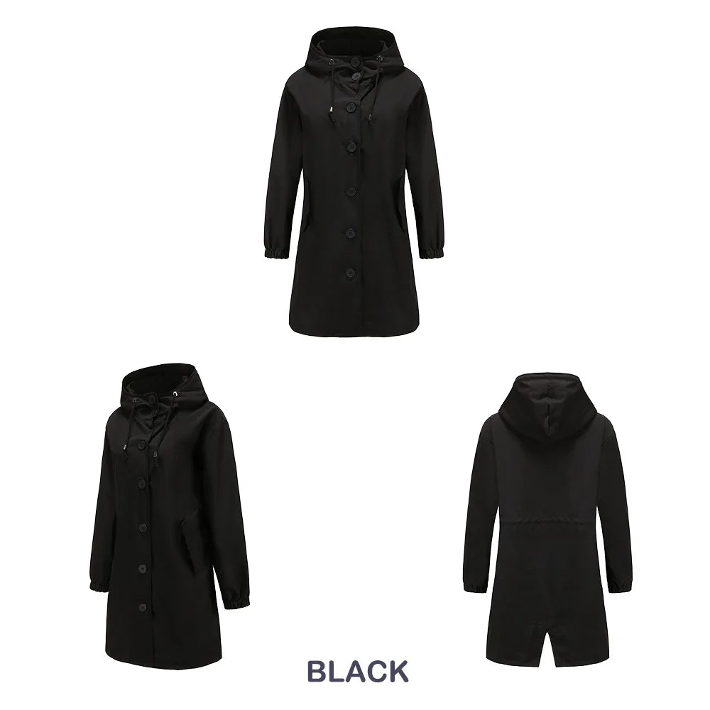 Luce | Trenchcoat met Capuchon en knopen-Zomer Jassen-Calora-Zwart-S-Calora