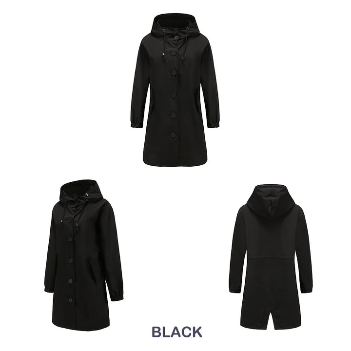Luce | Trenchcoat met Capuchon en knopen-Zomer Jassen-Calora-Zwart-S-Calora
