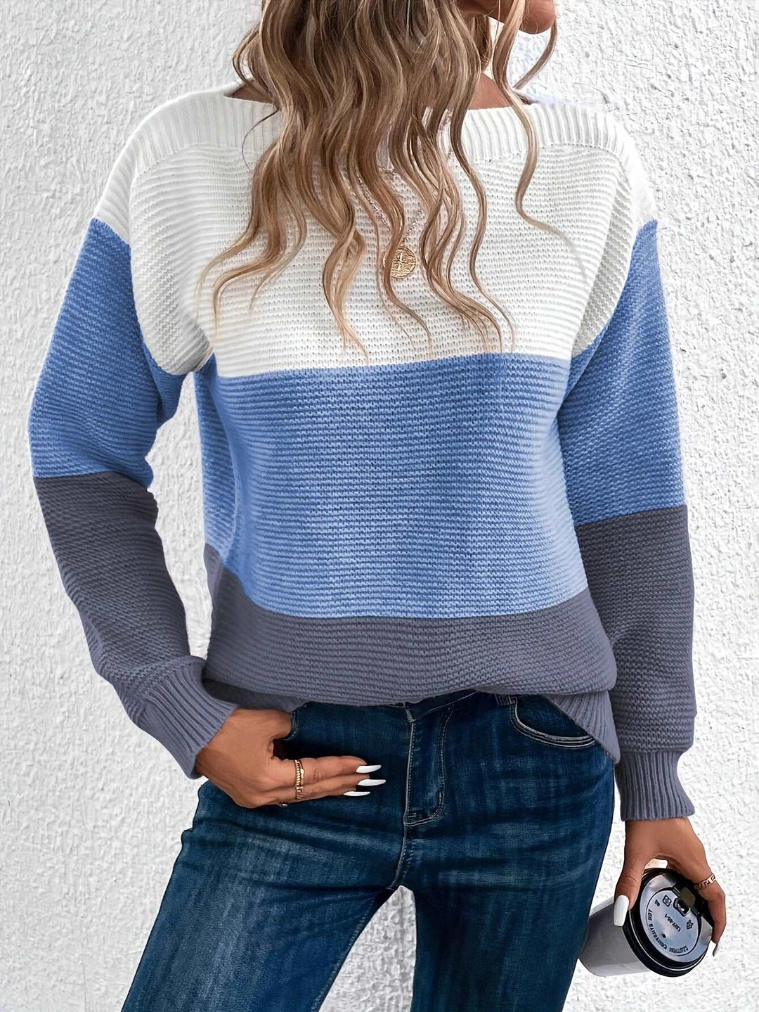 Luchtige Gestreepte Warme Sweater-Blazers & Vesten-Calora-Blauw-S-Calora
