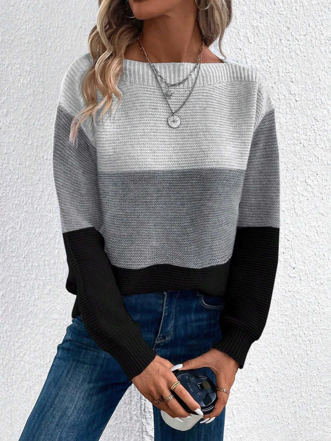 Luchtige Gestreepte Warme Sweater-Blazers & Vesten-Calora-Lichtroze grijs-S-Calora