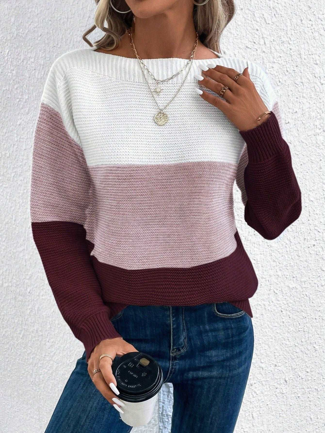 Luchtige Gestreepte Warme Sweater-Blazers & Vesten-Calora-Paars-S-Calora