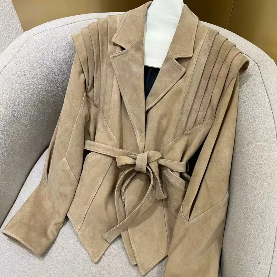 Lune | Dames leren jas voor het voorjaar-Leren Jassen-Calora-Khaki-S-Calora