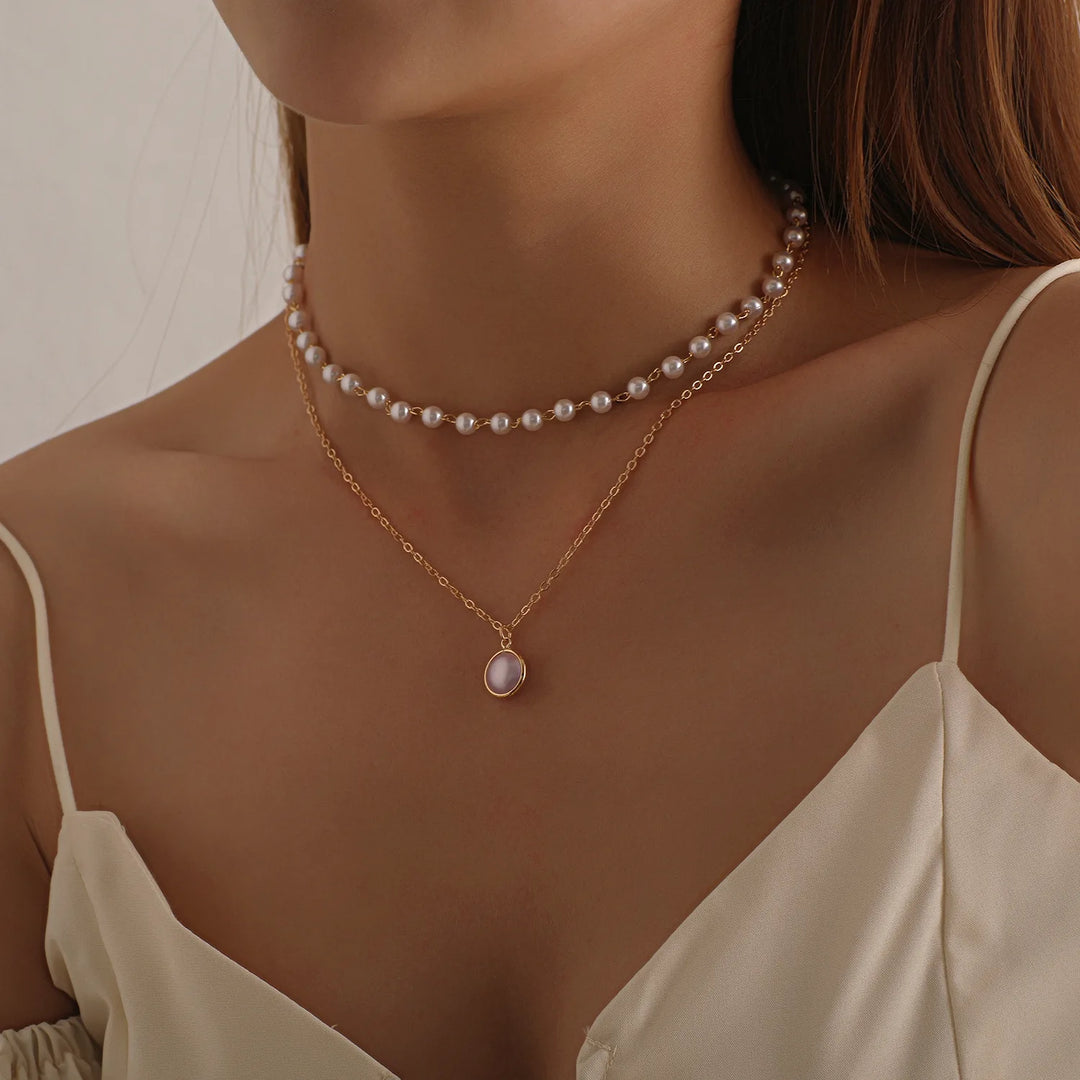Lunelle | Parel Choker hartjes Ketting voor Vrouwen-Kettingen-Calora-Elance Goud-Calora