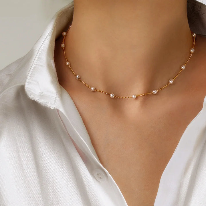 Lunelle | Parel Choker hartjes Ketting voor Vrouwen-Kettingen-Calora-Ravelle Goud-Calora