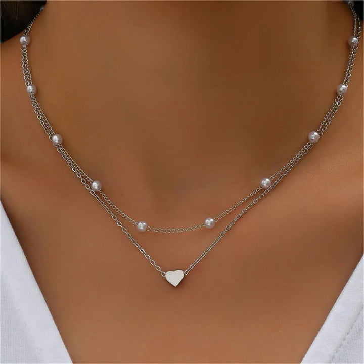 Lunelle | Parel Choker hartjes Ketting voor Vrouwen-Kettingen-Calora-Sylène Zilver-Calora