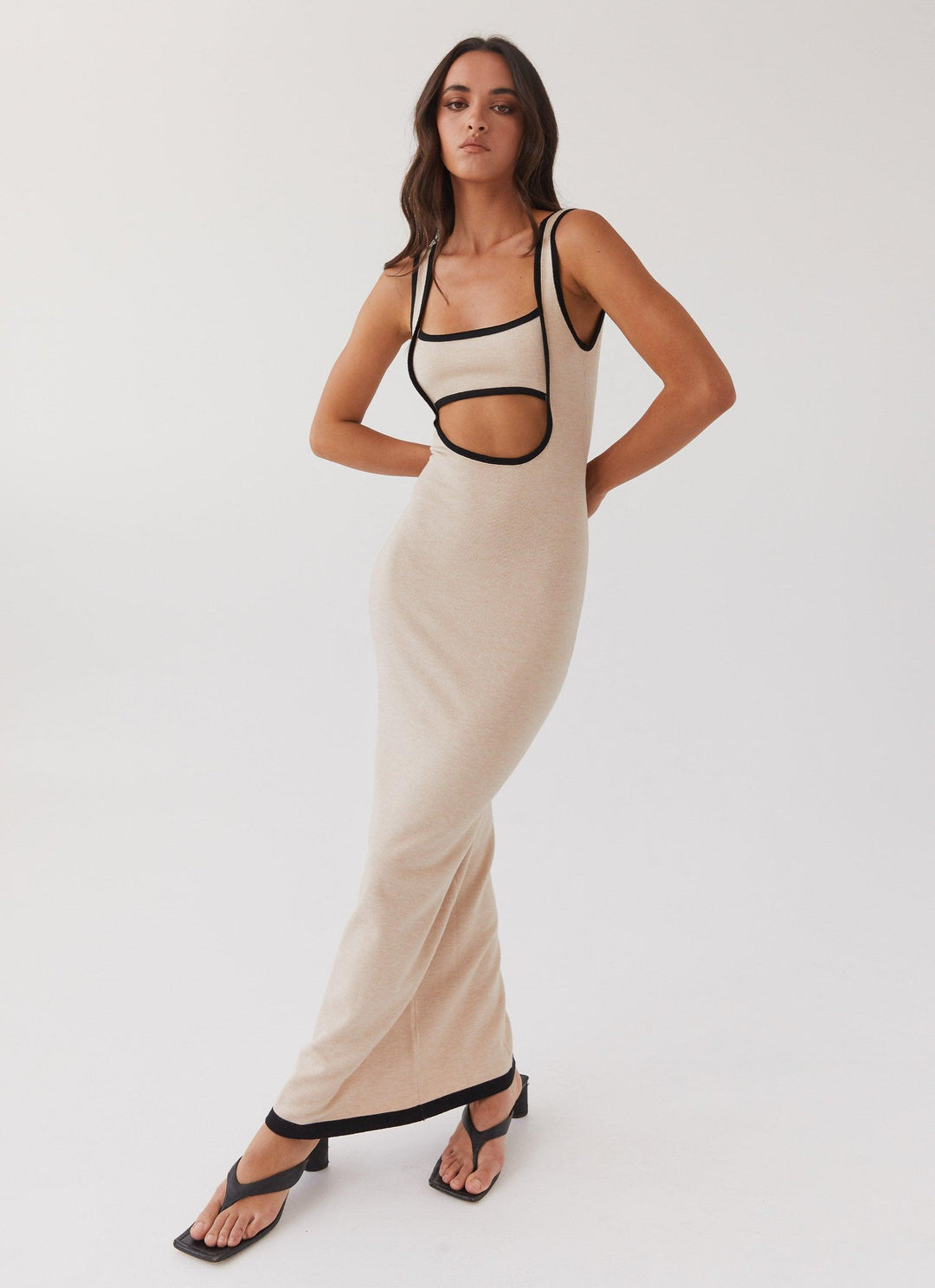 Luxe Elegante maxi feest Jurk met open rug-Feest Jurken-Calora-Beige-XS-Calora
