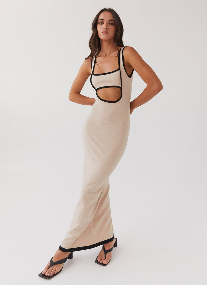 Luxe Elegante maxi feest Jurk met open rug-Feest Jurken-Calora-Beige-XS-Calora