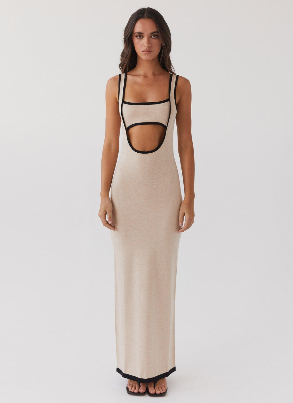 Luxe Elegante maxi feest Jurk met open rug-Feest Jurken-Calora-Beige-XS-Calora