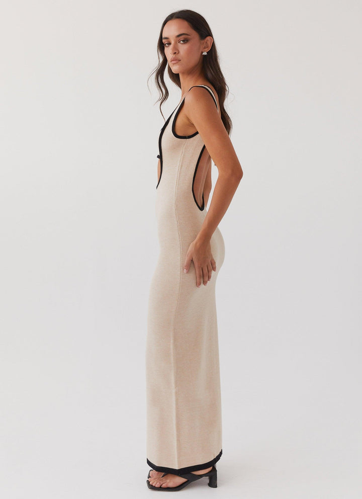 Luxe Elegante maxi feest Jurk met open rug-Feest Jurken-Calora-Beige-XS-Calora
