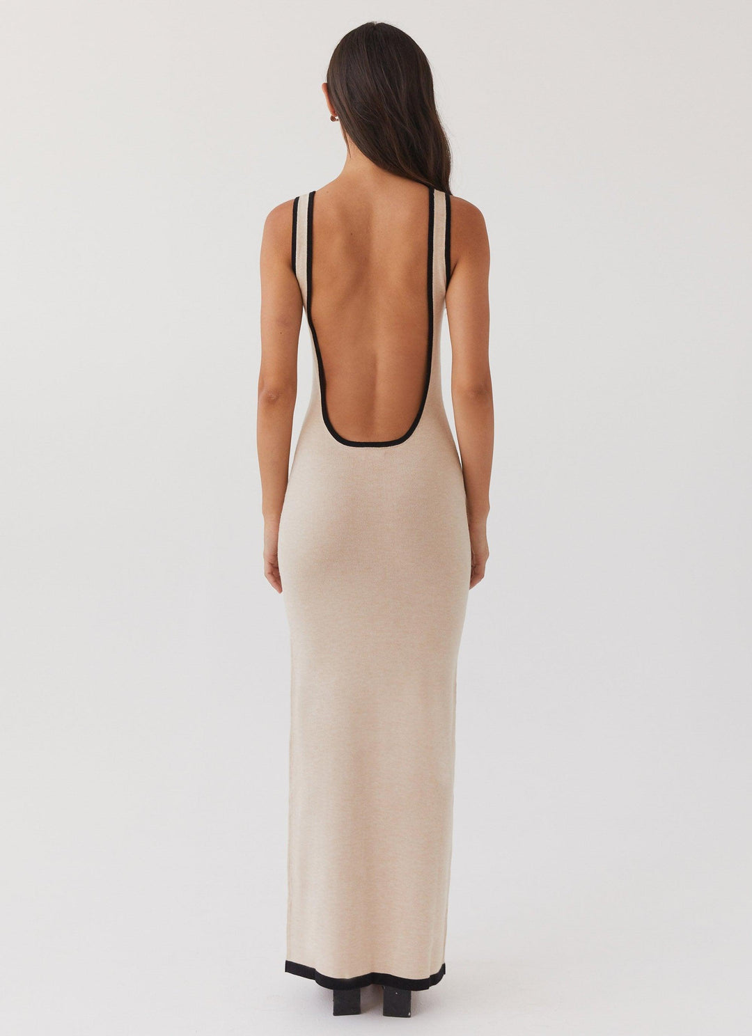 Luxe Elegante maxi feest Jurk met open rug-Feest Jurken-Calora-Beige-XS-Calora