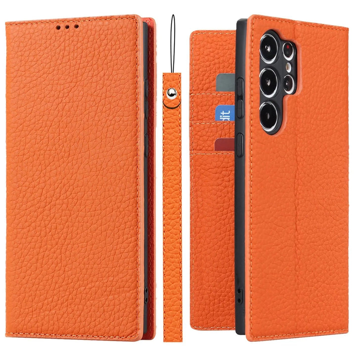 CALORA_ Luxe Leren Portemonnee Wallet Case met Kickstand voor Samsung Galaxy S23 Ultra