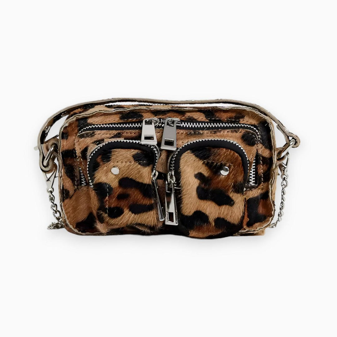 Luxe Luipaard Leren Crossbody Tas met ritssluiting-Handtassen-Calora-Beige-Calora