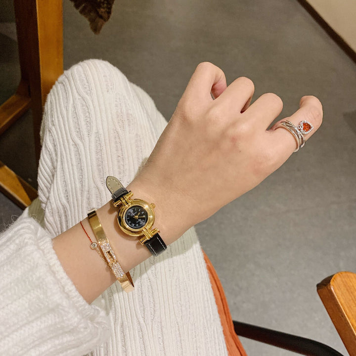 CALORA_ Luxe Retro Dames Horloge met Leren Band